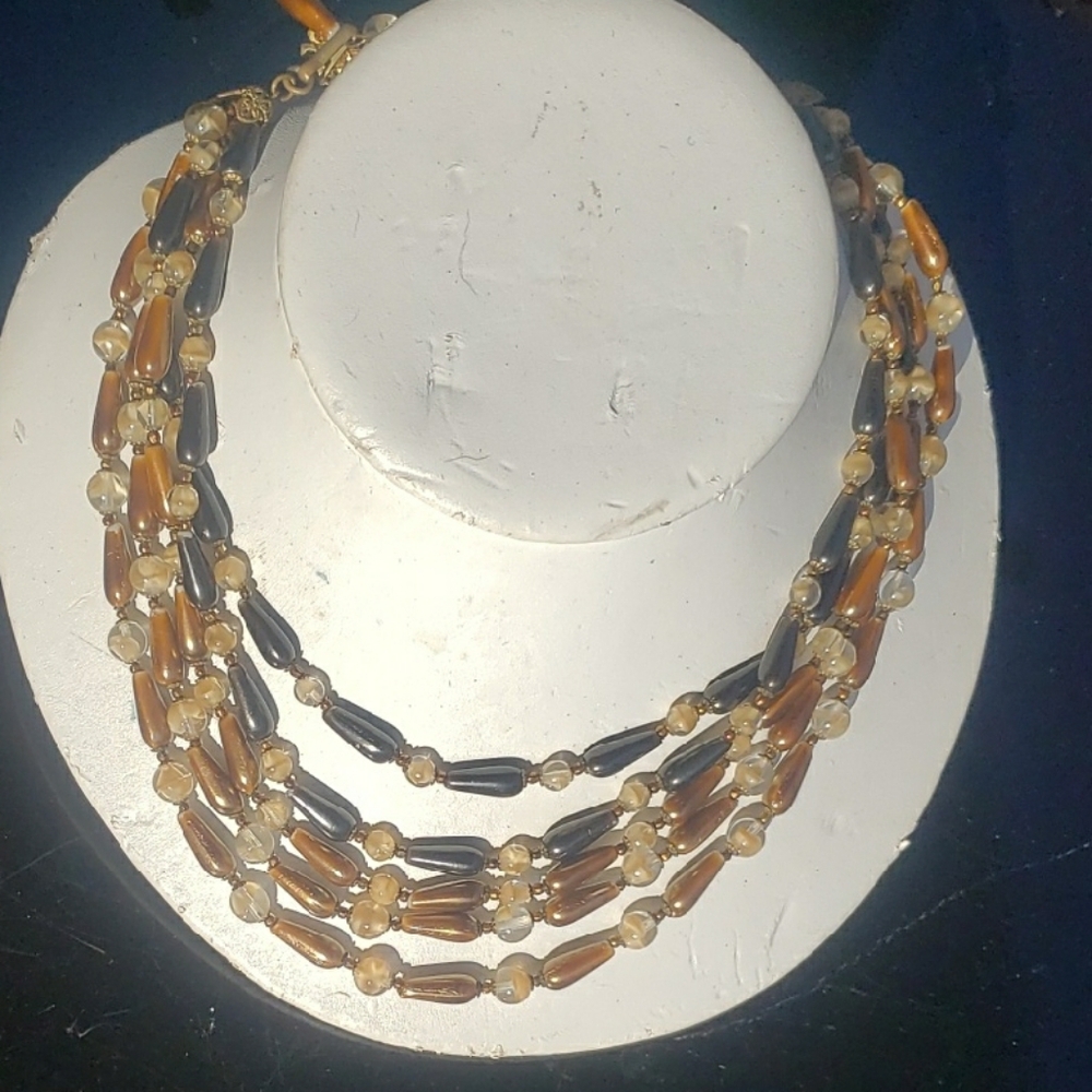Miriam Haskell Black and Gold Beaded Necklace